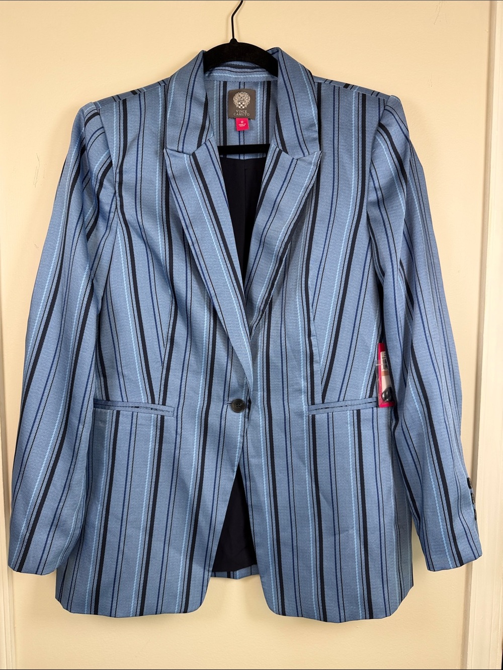 NWT Vince Camuto Striped River Valley Blazer Size 12 Blue Single Button Office
